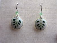 Little White & Green Branches Earrings Pysanky Eggshell Jewelry by So Jeo : pysanky pysanka ukrainian easter egg batik art eggshell jewelry pendants earrings drop dangle etched flowers gift women accessories accessory pendant necklace bail crystal finding sterling silver filled sojeo flowers celtic purple white red pink brown green purple orange cream burgundy magenta teal turqoise crows crow blue black so jeo art handmade